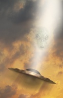 UFO and Alien Face in the Clouds
